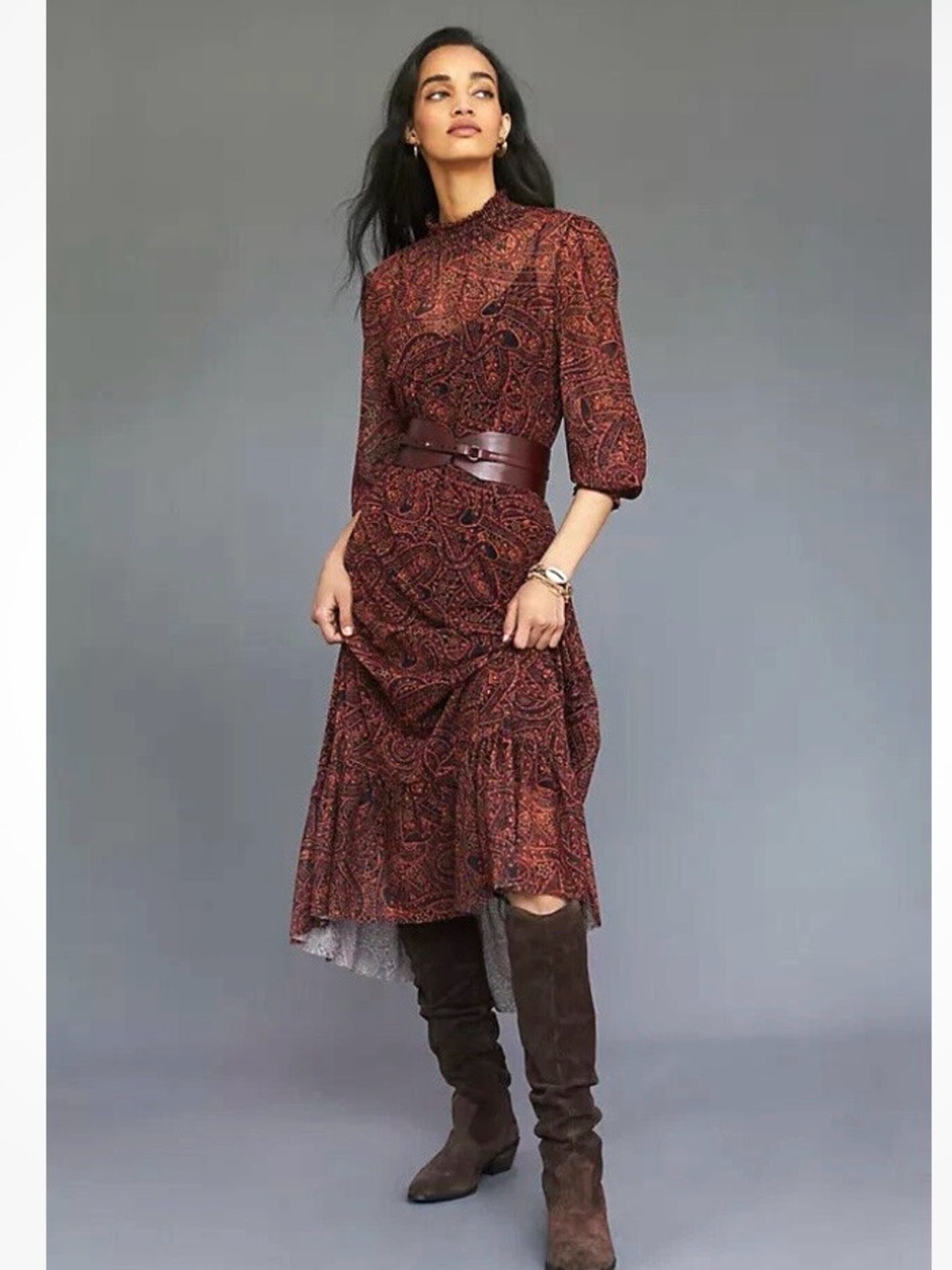 FARM Rio Red Paisley High-Neck Maxi Dress